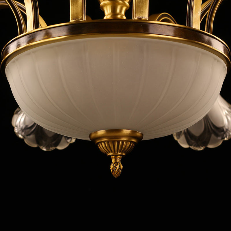 Gold Frosted Glass Flower Chandelier - Colonial Style Suspension Light