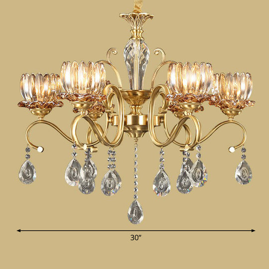 Retro Crystal Glass Brass Chandelier - Decorative Living Room Hanging Lamp