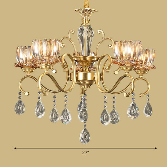 Retro Crystal Glass Brass Chandelier - Decorative Living Room Hanging Lamp