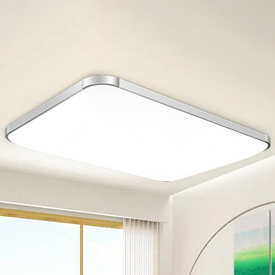 Simple Style LED Flush Ceiling Light, White/Silver, with Acrylic Diffuser - Ideal for Living Room - 21"/25.5"/36.5" W