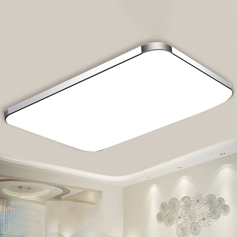 Simple Style LED Flush Ceiling Light, White/Silver, with Acrylic Diffuser - Ideal for Living Room - 21"/25.5"/36.5" W