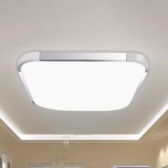 Simple Style Led Flush Ceiling Light White/Silver With Acrylic Diffuser - Ideal For Living Room