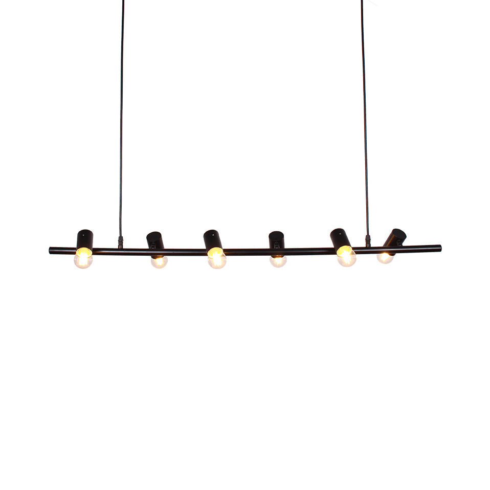 Vintage Linear Island Pendant Light With 6/8 Lights Open Bulbs Black/White Finish Metal Hanging