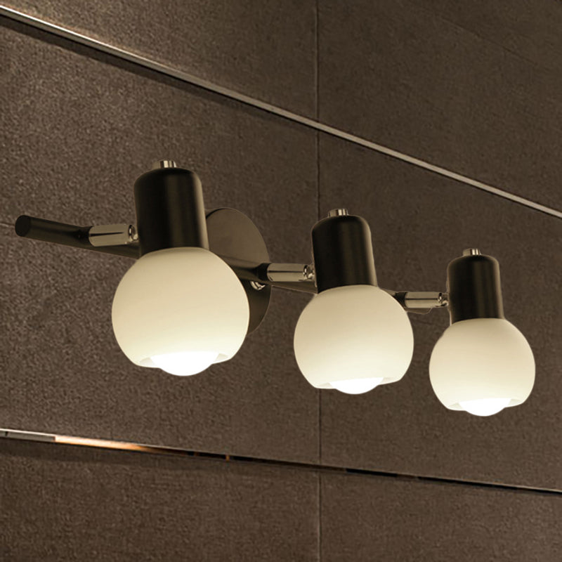 Contemporary Globe Sconce Light With Metal And Milk Glass 2/3 Lights Wall Fixture In Black - Perfect