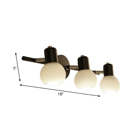 Contemporary Globe Sconce Light With Metal And Milk Glass 2/3 Lights Wall Fixture In Black - Perfect