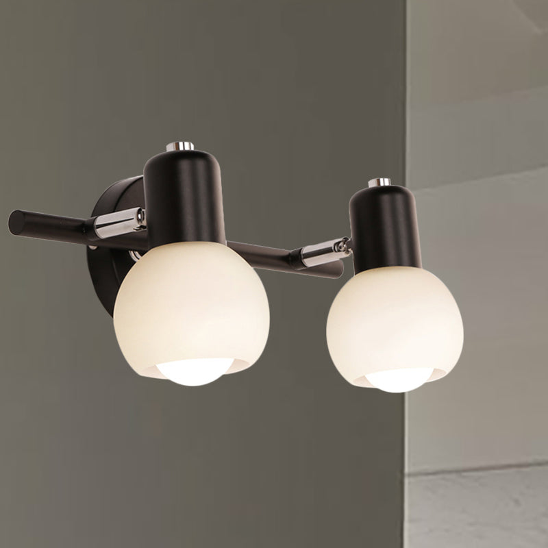 Contemporary Globe Sconce Light With Metal And Milk Glass 2/3 Lights Wall Fixture In Black - Perfect