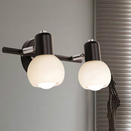 Contemporary Globe Sconce Light With Metal And Milk Glass 2/3 Lights Wall Fixture In Black - Perfect