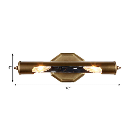 Metallic Shade Bedroom Wall Sconce With 2 Bulbs And Brass Finish Available In 14/18 Width