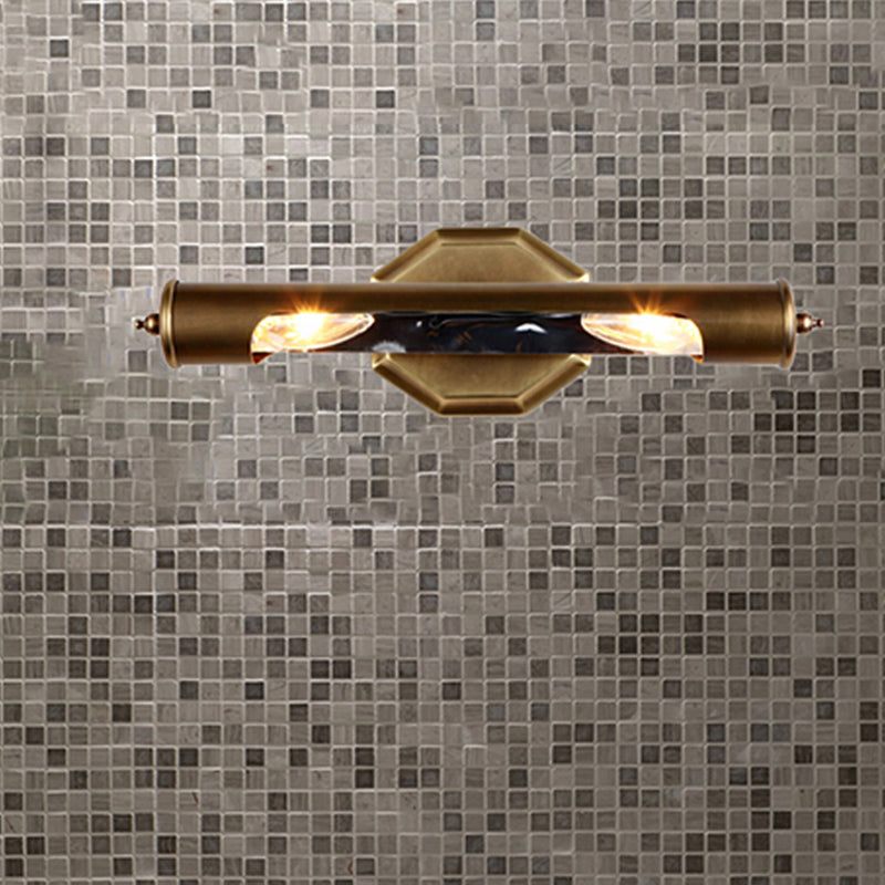 Metallic Shade Bedroom Wall Sconce With 2 Bulbs And Brass Finish Available In 14/18 Width