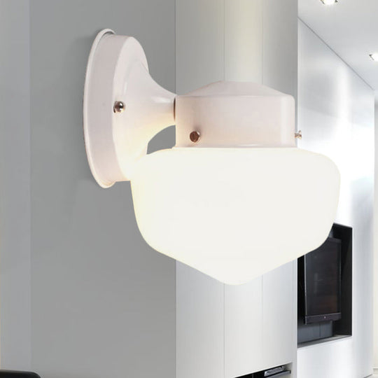 Modern White Glass Schoolhouse Sconce Wall Lamp With Black/White Mirror - 1 Light