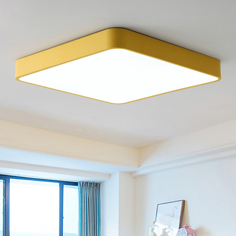 Modern Metal Flush Mount Ceiling Lamp - 16"/19.5"/23.5" Wide Square, LED, Yellow/Green, White/Warm