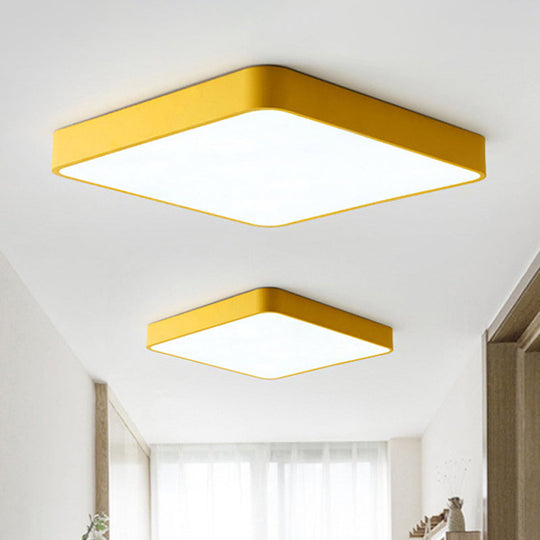 Modern Metal Flush Mount Ceiling Lamp - 16"/19.5"/23.5" Wide Square, LED, Yellow/Green, White/Warm