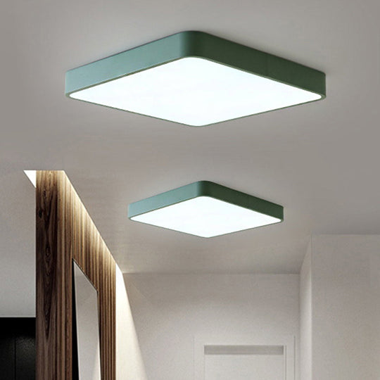 Modern Metal Flush Mount Ceiling Lamp - 16"/19.5"/23.5" Wide Square, LED, Yellow/Green, White/Warm