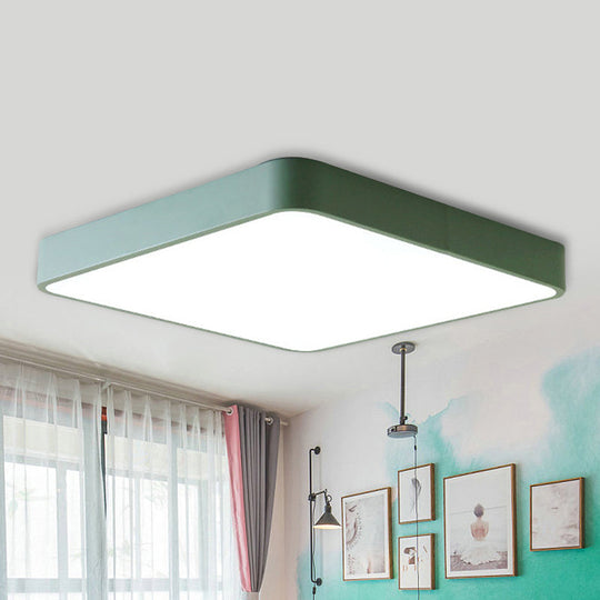 Modern Metal Flush Mount Ceiling Lamp - 16"/19.5"/23.5" Wide Square, LED, Yellow/Green, White/Warm