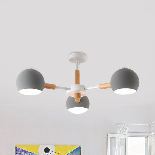 Nordic Style Metal Pendant Chandelier With Spherical Shade - Ideal For Kids Bedroom 3-Light Grey