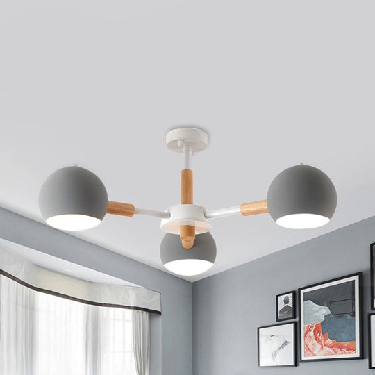 Nordic Style Metal Pendant Chandelier With Spherical Shade - Ideal For Kids Bedroom 3-Light