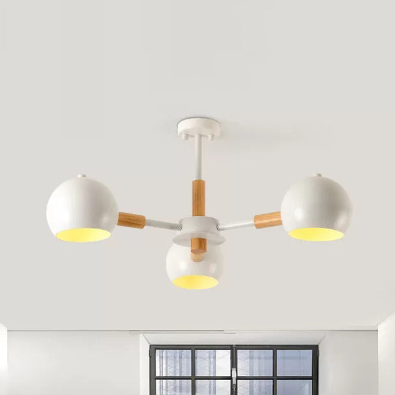 Nordic Style Metal Pendant Chandelier With Spherical Shade - Ideal For Kids Bedroom 3-Light White