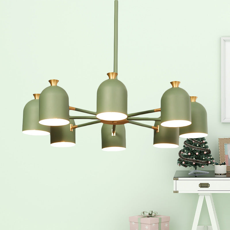 8-Light Rotatable Macaron Hanging Chandelier For Dining Room - Stylish Metal Cup Shades