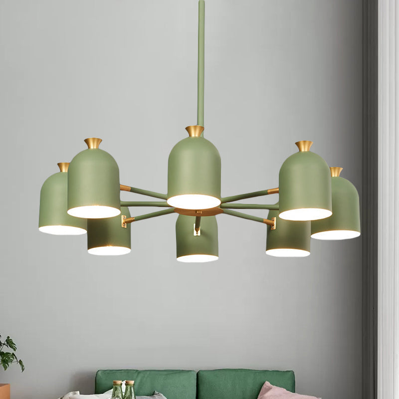 8-Light Rotatable Macaron Hanging Chandelier For Dining Room - Stylish Metal Cup Shades