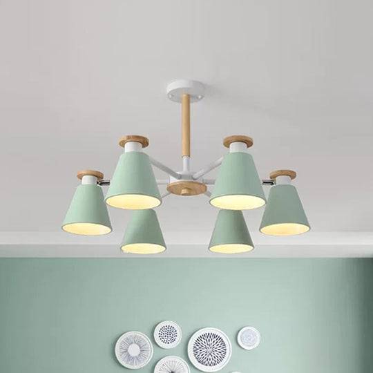 Modern 6-Light Rotatable Metal Cone Chandelier - Stylish Macaron Loft Hanging Light For Living Room