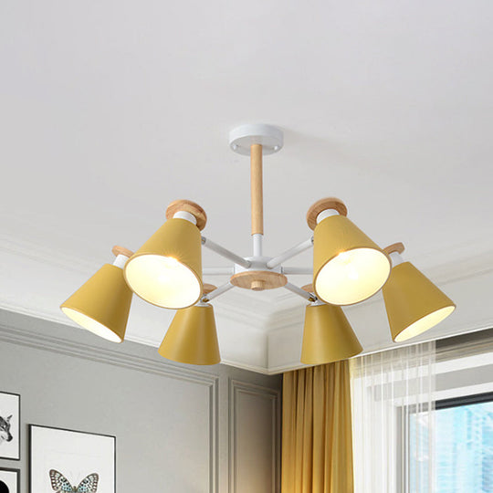 Modern 6-Light Rotatable Metal Cone Chandelier - Stylish Macaron Loft Hanging Light For Living Room