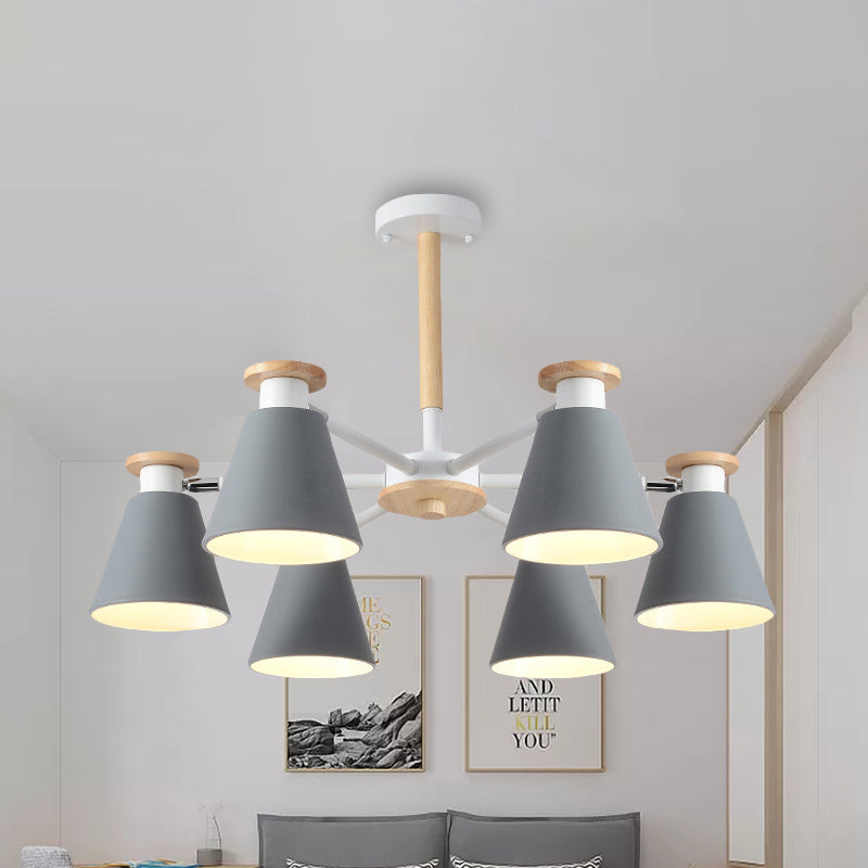 Modern 6-Light Rotatable Metal Cone Chandelier - Stylish Macaron Loft Hanging Light For Living Room