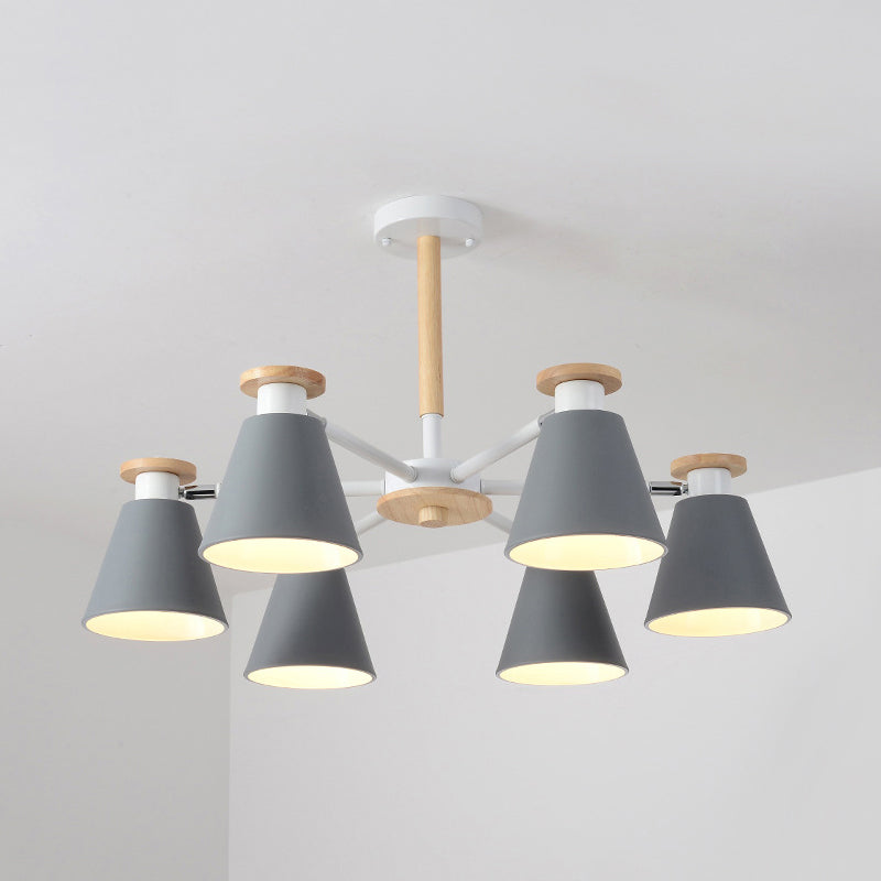 Modern 6-Light Rotatable Metal Cone Chandelier - Stylish Macaron Loft Hanging Light For Living Room