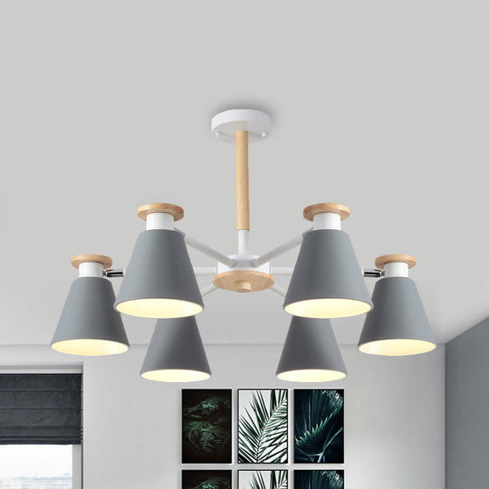 Modern 6-Light Rotatable Metal Cone Chandelier - Stylish Macaron Loft Hanging Light For Living Room