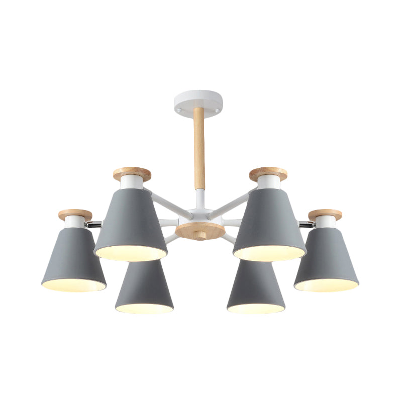 Modern 6-Light Rotatable Metal Cone Chandelier - Stylish Macaron Loft Hanging Light For Living Room