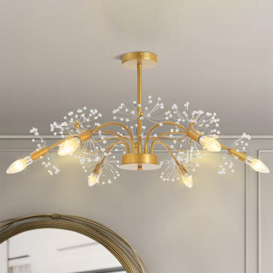 Gold Candle Chandelier With Crystal Dandelion - Elegant Ceiling Pendant Light For Hotels