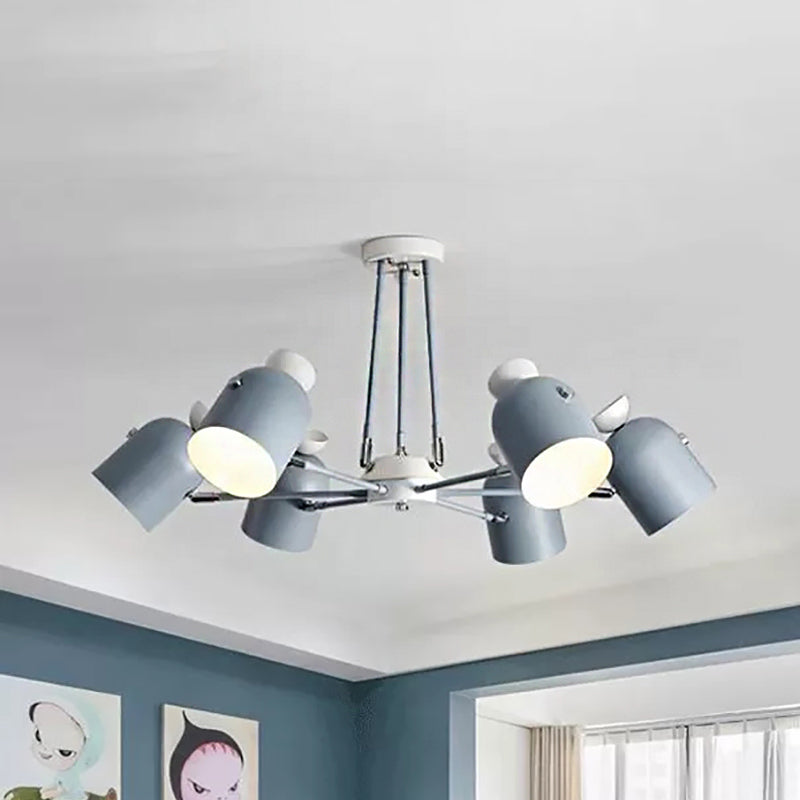 Rotatable Metal Cup Chandelier - 6 Light Macaron Style Hanging For Childs Bedroom