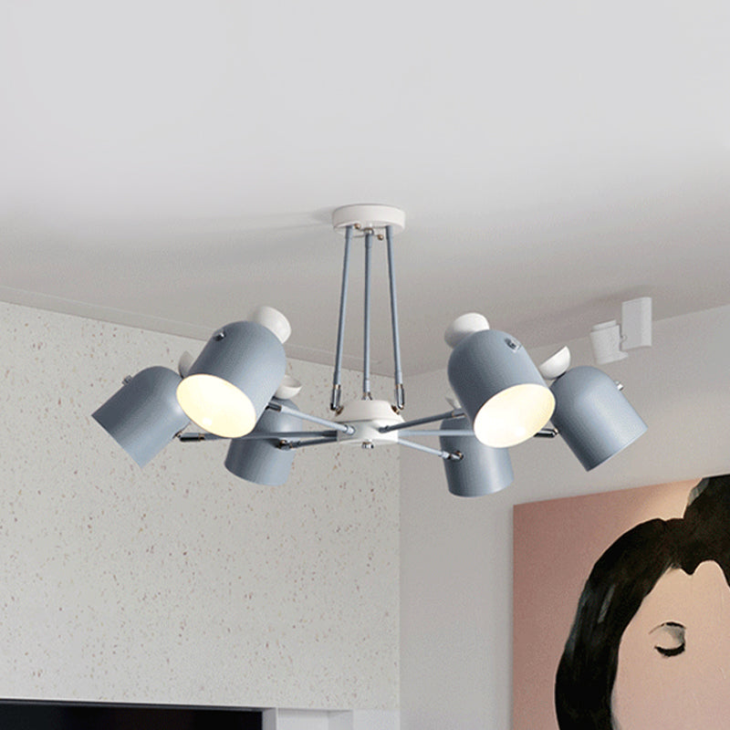 Rotatable Metal Cup Chandelier - 6 Light Macaron Style Hanging For Childs Bedroom