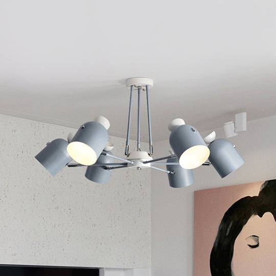 Rotatable Metal Cup Chandelier - 6 Light Macaron Style Hanging For Childs Bedroom