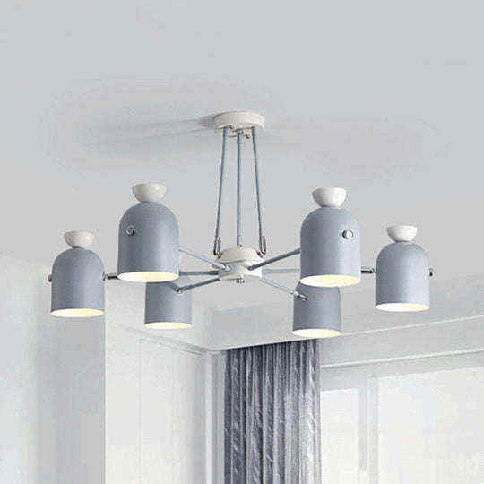 Rotatable Metal Cup Chandelier - 6 Light Macaron Style Hanging For Childs Bedroom