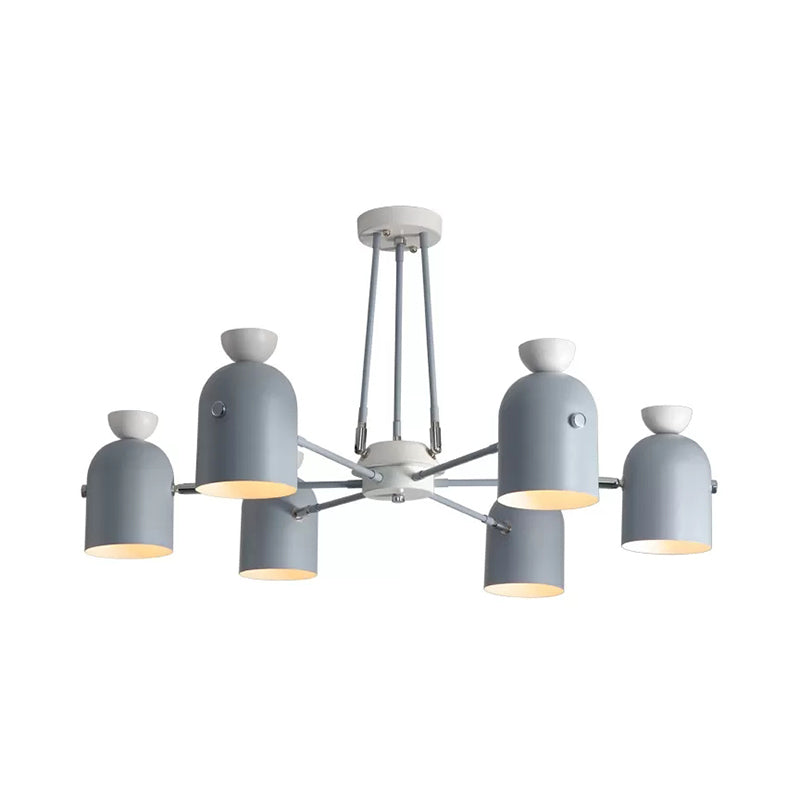 Rotatable Metal Cup Chandelier - 6 Light Macaron Style Hanging For Childs Bedroom