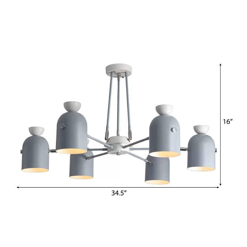 Rotatable Metal Cup Chandelier - 6 Light Macaron Style Hanging For Childs Bedroom