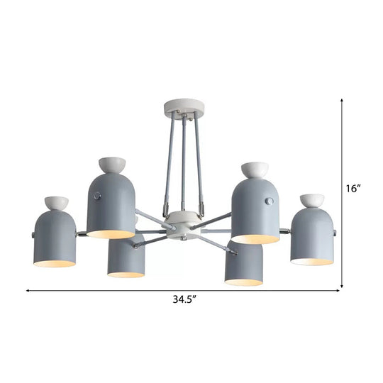 Rotatable Metal Cup Chandelier - 6 Light Macaron Style Hanging For Childs Bedroom