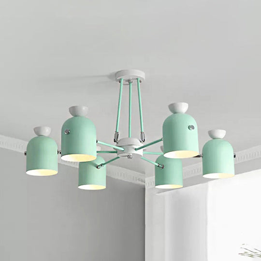 Rotatable Metal Cup Chandelier - 6 Light Macaron Style Hanging For Childs Bedroom