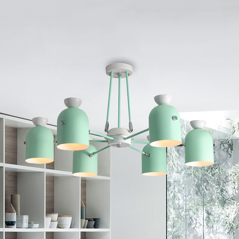 Rotatable Metal Cup Chandelier - 6 Light Macaron Style Hanging For Childs Bedroom