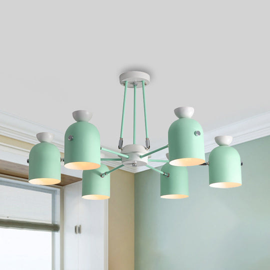 Rotatable Metal Cup Chandelier - 6 Light Macaron Style Hanging For Childs Bedroom