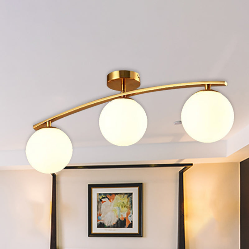 Opal Glass Gold Ceiling Lamp - Modern Sphere Shade Semi Mount Light For Study Room