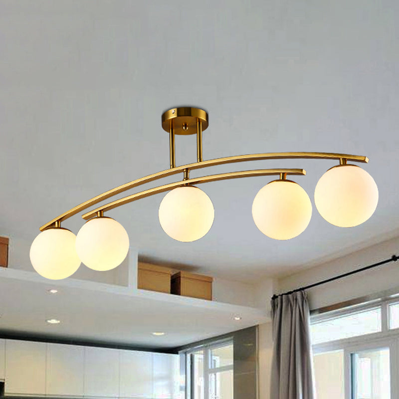 Opal Glass Gold Ceiling Lamp - Modern Sphere Shade Semi Mount Light for Study Room