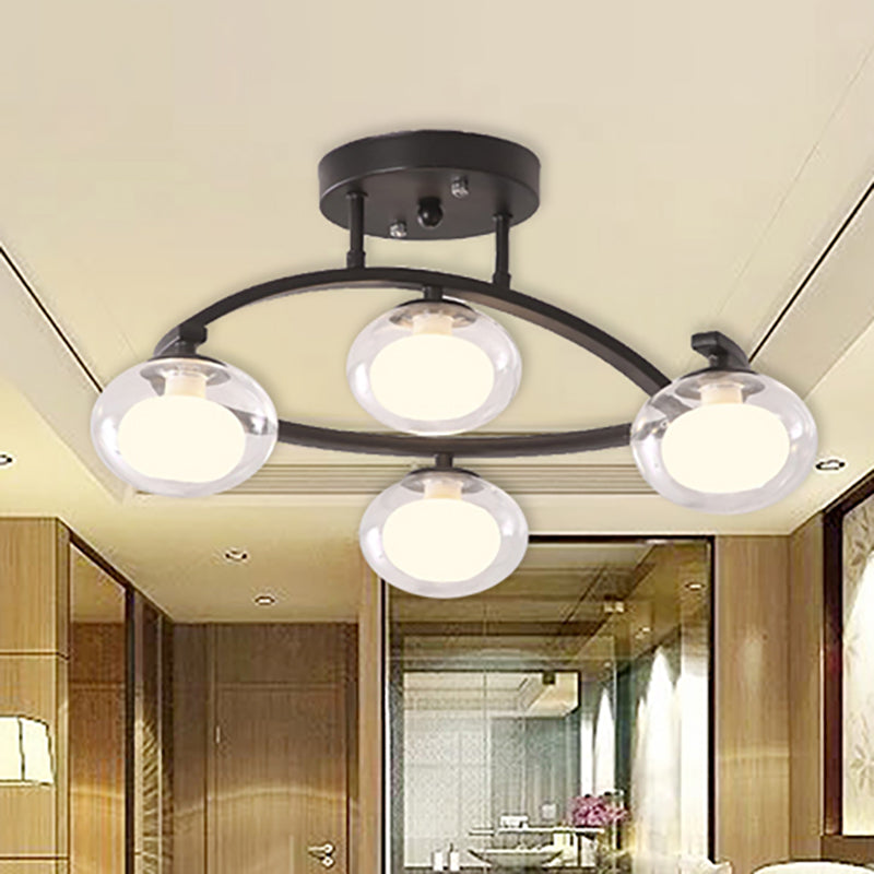 Semi-Ceiling Mount Twist Arm Light with Oval Shade - Contemporary Metal Lamp for Cafes