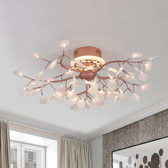 Rose Gold Metallic Branch Ceiling Lamp - Stunning Semi Flush Dining Room Ceiling Light