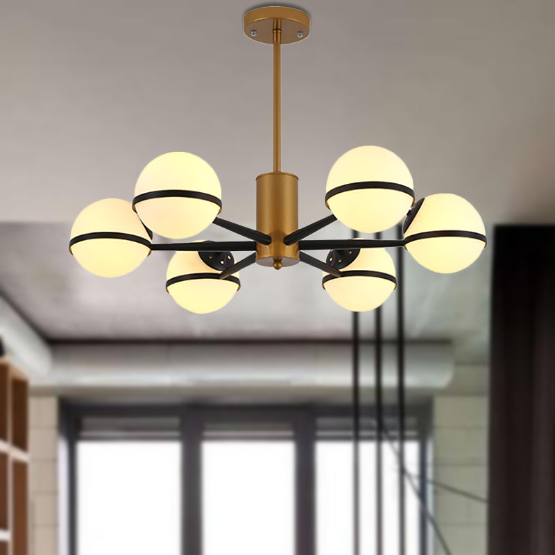 Modern Gold Chandelier With White Glass Orb Shades 3/6 Light Ceiling Pendant