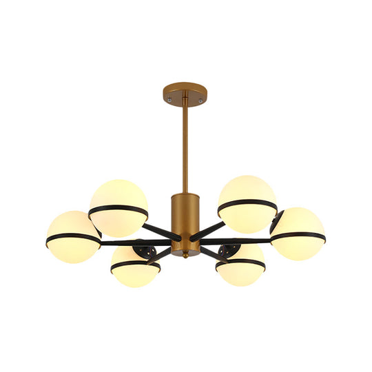 Modern Gold Chandelier With White Glass Orb Shades 3/6 Light Ceiling Pendant