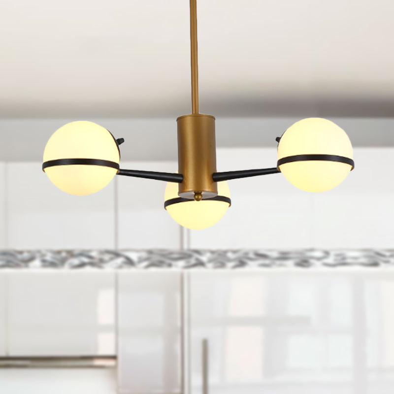 Modern Gold Chandelier With White Glass Orb Shades 3/6 Light Ceiling Pendant