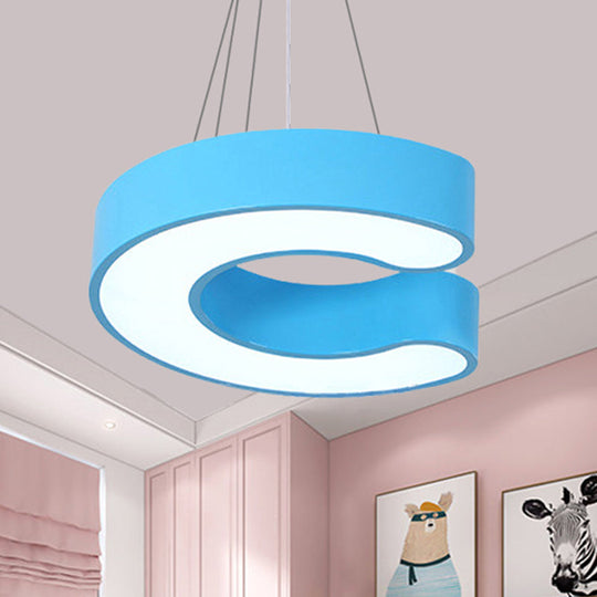 Adorable Baby Bedroom Pendant Light - Lovely Letter Acrylic Led Suspension Blue / 18 White