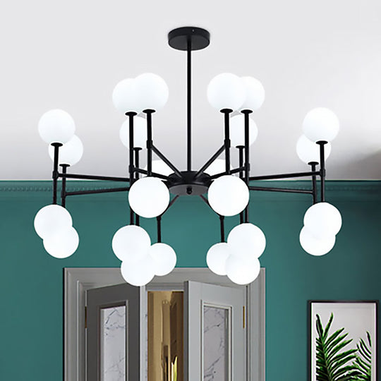 Sleek Black Finish Chandelier With Orb Shade - 18/24 Lights Metal Pendant Light 24 /