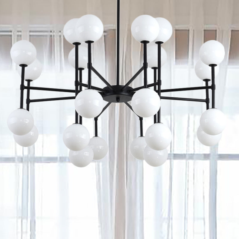 Sleek Black Finish Chandelier With Orb Shade - 18/24 Lights Metal Pendant Light